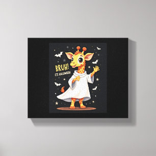 Bruh Its Halloween Funny Dabbing Ghost Giraffe Lon Canvas Print