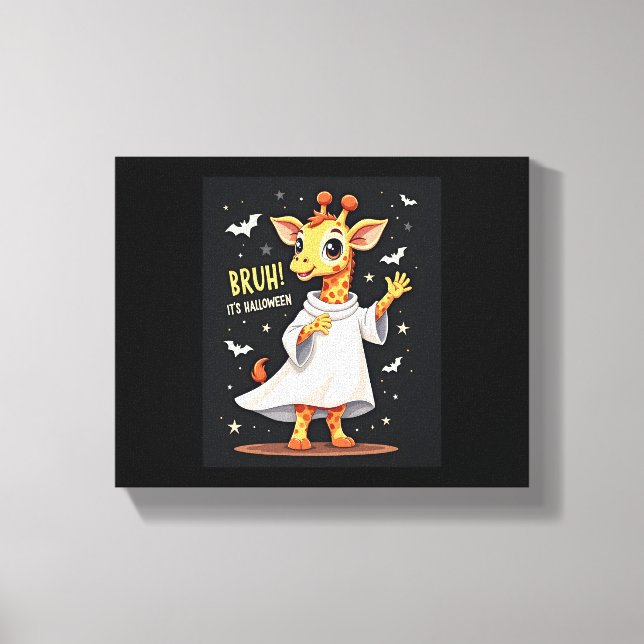 Bruh Its Halloween Funny Dabbing Ghost Giraffe Lon Canvas Print (Front)