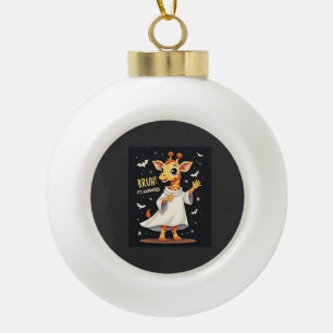 Bruh Its Halloween Funny Dabbing Ghost Giraffe Lon Ceramic Ball Christmas Ornament