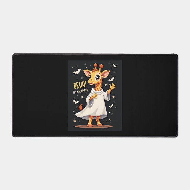 Bruh Its Halloween Funny Dabbing Ghost Giraffe Lon Desk Mat (Front)