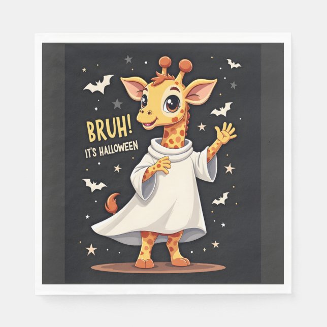 Bruh Its Halloween Funny Dabbing Ghost Giraffe Lon Napkin (Front)