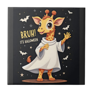 Bruh Its Halloween Funny Dabbing Ghost Giraffe Lon Tile