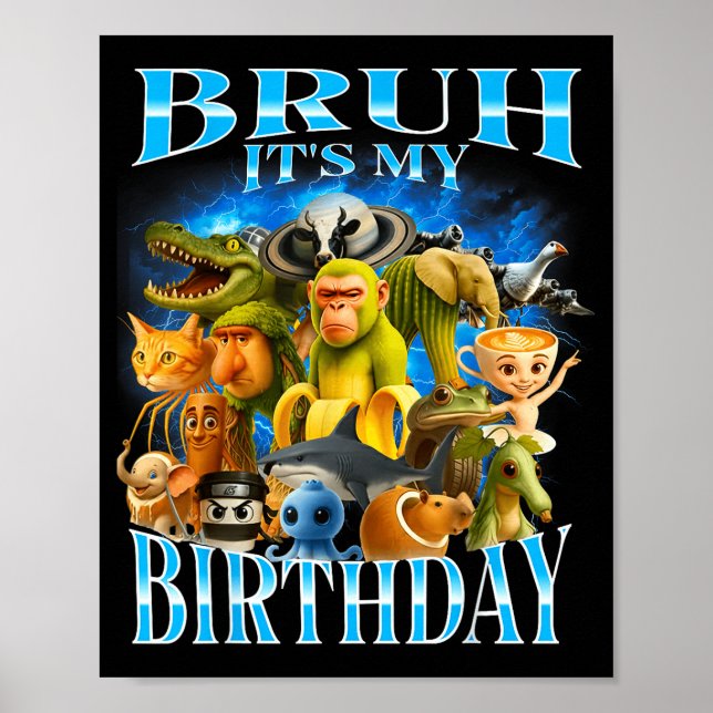 Bruh It's My Birthday Funny Brainrot  Poster (Front)
