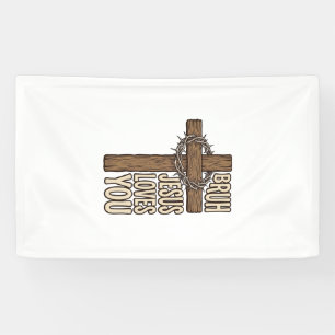 Bruh Jesus Loves You Cross Vintage Christian Vecto Banner