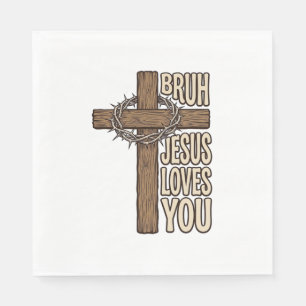 Bruh Jesus Loves You Cross Vintage Christian Vecto Napkin