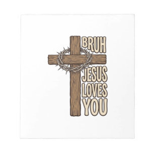Bruh Jesus Loves You Cross Vintage Christian Vecto Notepad