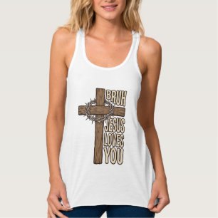 Bruh Jesus Loves You Cross Vintage Christian Vecto Singlet