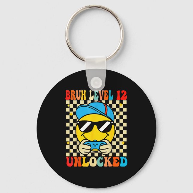 Bruh Level 12 Unlocked Smile Face Video Gamer 12th Key Ring (Front)