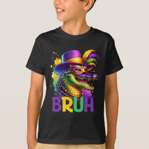 Bruh Mardi Gras Teens Boys Kids Alligator Mardi Gr T-Shirt