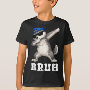 Bruh meme dabbing wolf funny mens kids boys teens T-Shirt