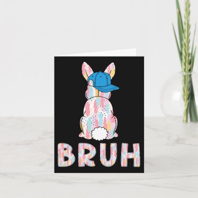 Bruh Meme Easter Day Funny Bunny Eggs Teens Boys K Card (Front)