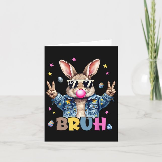 Bruh Meme Easter Day Funny Bunny Eggs Teens Boys K Card (Front)