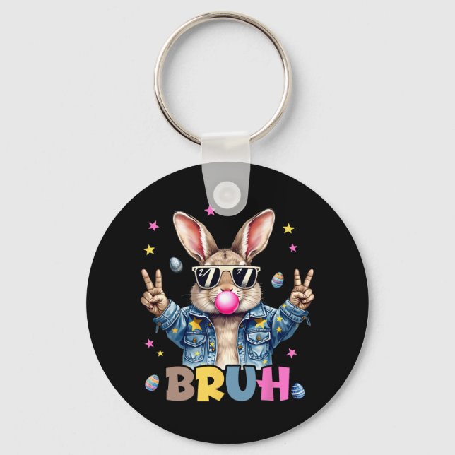 Bruh Meme Easter Day Funny Bunny Eggs Teens Boys K Key Ring (Front)