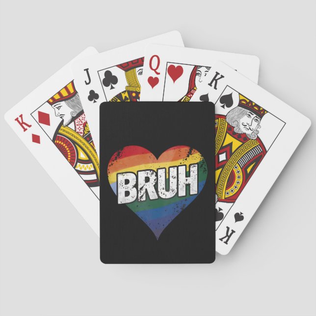Bruh Meme Funny Saying Bro Greeting Gay LGBT Pride Playing Cards (Back)