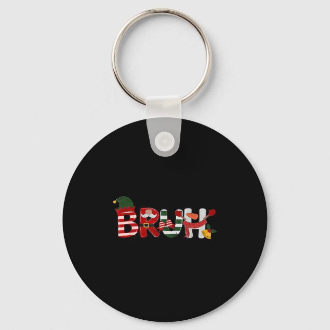 Bruh Merry Christmas Funny Santa Squad Pyjamas Xma Key Ring (Front)