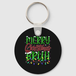 Bruh Merry Christmas Red Plaid Teens Boys Kids Xma Key Ring