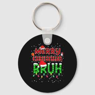Bruh Merry Christmas Red Plaid Xmas Pajama Key Ring