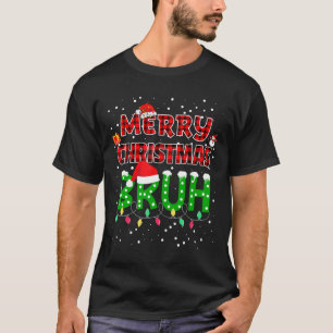 Bruh Merry Christmas Red Plaid Xmas Pajama  T-Shirt