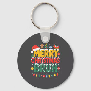 Bruh Merry Christmas Santa Hat Ugly Sweater Theme Key Ring