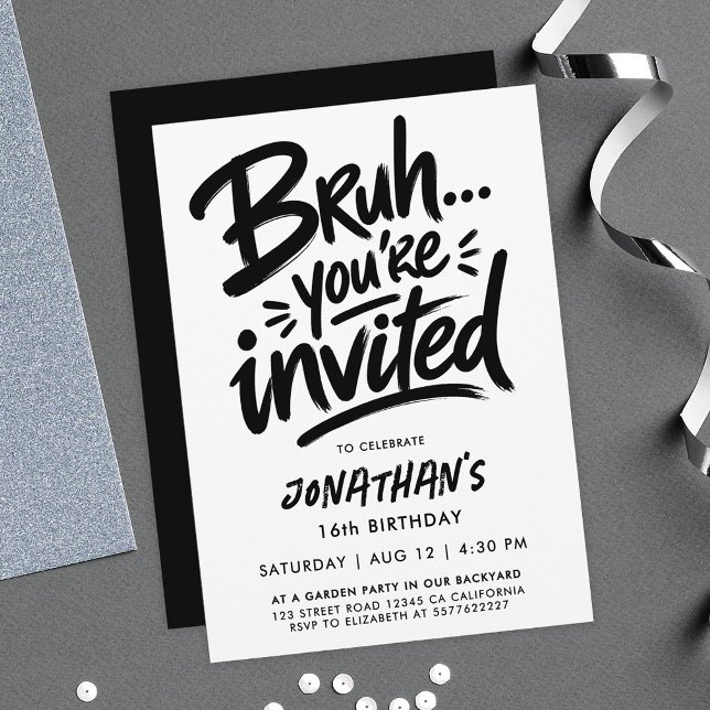 Bruh Modern Cool Typography Graffiti Script 16th  Invitation (Creator Uploaded)