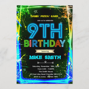 Bruh neon 9 birthday invitation