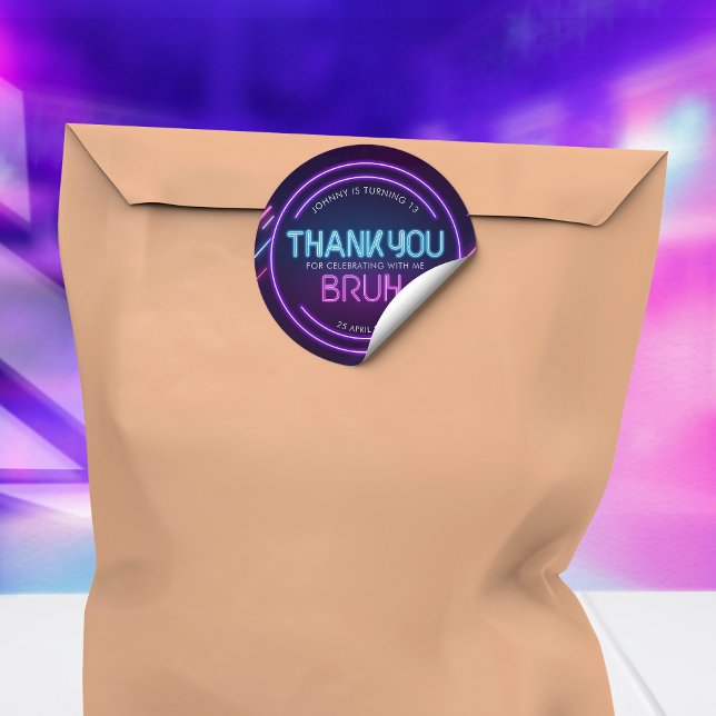 Bruh Neon Arcade Video Games Birthday Thank You Classic Round Sticker (Creator Uploaded)