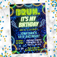 Bruh Neon Glow Blue Green Funny Boy Birthday