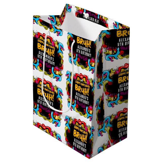 Bruh Neon Graffiti Hip Hop Street Art Birthday Medium Gift Bag (Front Angled)