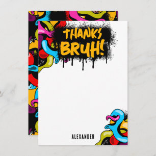 Bruh Neon Graffiti Hip Hop Street Art Kids Thank You Card