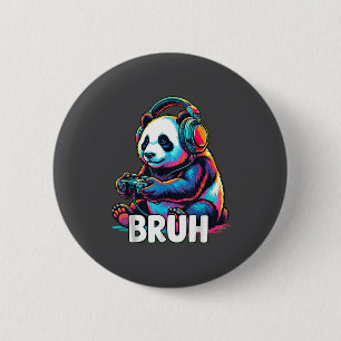 Bruh Panda Gamer With Headphones Controller  6 Cm Round Badge