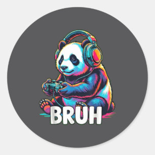 Bruh Panda Gamer With Headphones Controller  Classic Round Sticker