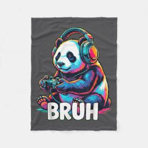 Bruh Panda Gamer With Headphones Controller Fleece Blanket