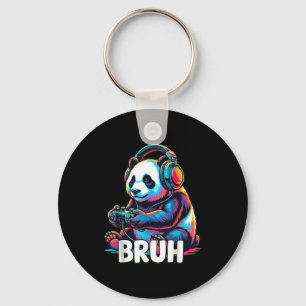 Bruh Panda Gamer With Headphones Controller  Key Ring