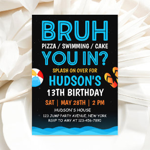 Bruh Pool Party Boy Birthday Invitation