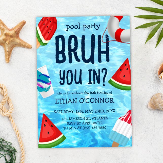Bruh Pool Party Boy Birthday Invitation (Bruh Boy Pool Party Birthday Invitation)
