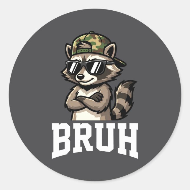 Bruh Raccoon Camo Hat Funny Youth Teens Kids Slang Classic Round Sticker (Front)