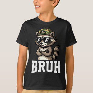 Bruh Raccoon Camo Hat Funny Youth Teens Kids Slang T-Shirt