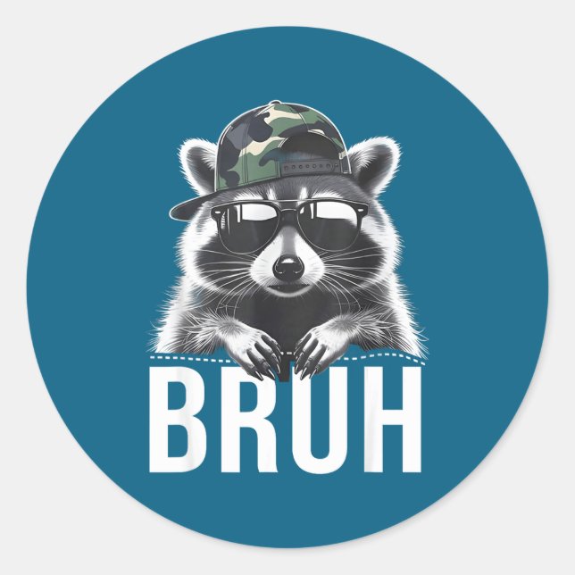 Bruh Raccoon Trash Racoon Camo Hat Youth Teens Kid Classic Round Sticker (Front)