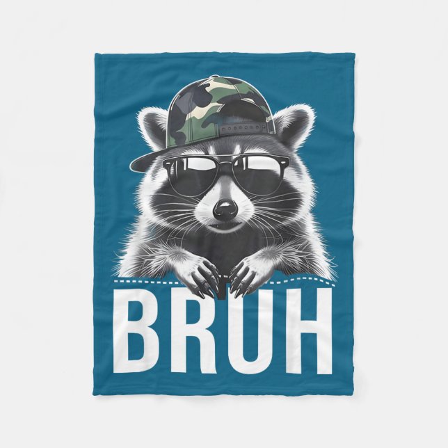 Bruh Raccoon Trash Racoon Camo Hat Youth Teens Kid Fleece Blanket (Front)