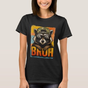 Bruh Racoon Meme Cool Retro Camo Hat Slang Kids T T-Shirt