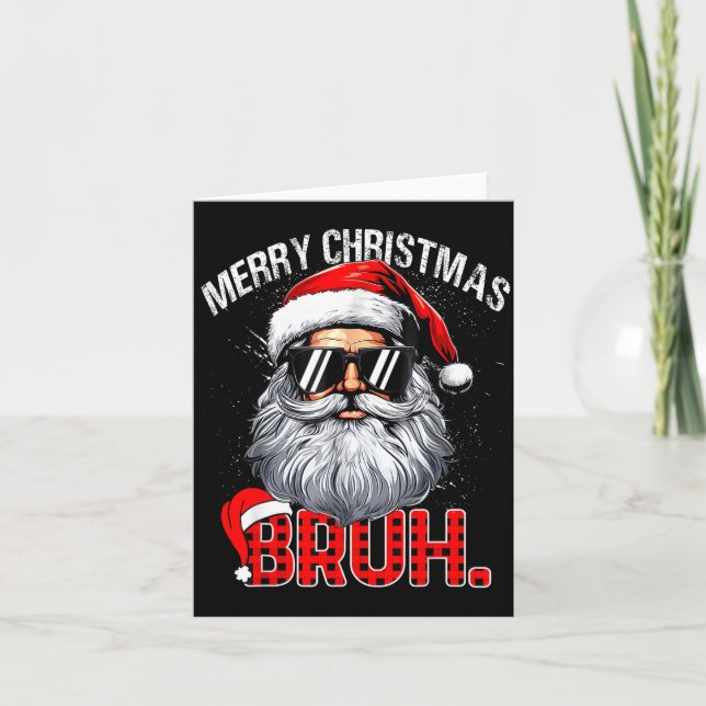 Bruh Santa Hat Funny Christmas Red Plaid Men Boys  Card (Front)