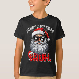 Bruh Santa Hat Funny Christmas Red Plaid Men Boys  T-Shirt