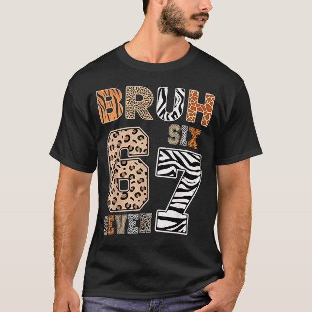 Bruh Six Seven 67 Meme Tee Wild Animal Print Kids  (Front)