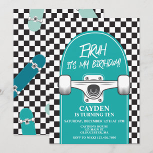 BRUH! Skateboard Birthday Invitation