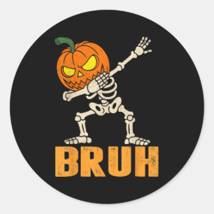 Bruh Skeleton Halloween Dabbing Boys Pumpkin Jack  Classic Round Sticker