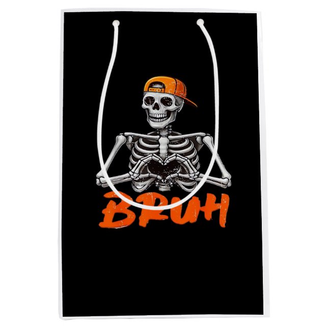 Bruh Skeleton Hand Heart Halloween Costumes Men Cl Medium Gift Bag (Front)