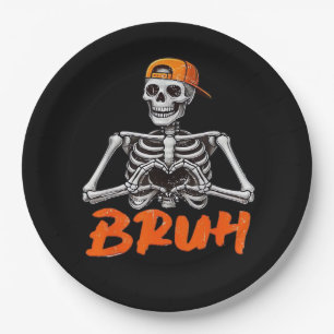 Bruh Skeleton Hand Heart Halloween Costumes Men Cl Paper Plate