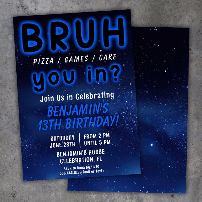 BRUH Space Boy Birthday Party Invitation (Creator Uploaded)