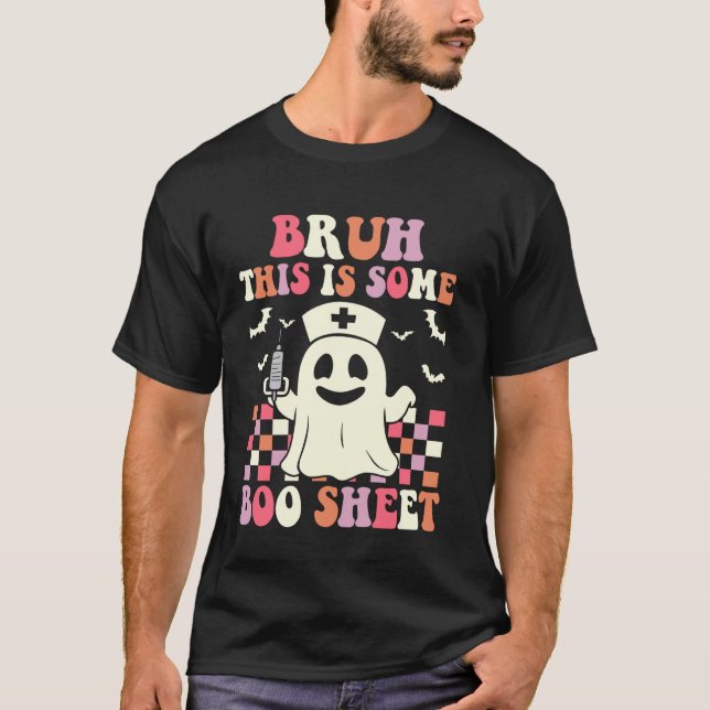 Bruh This Is Some Boo Sheet Funny Groovy Halloween T-Shirt (Front)