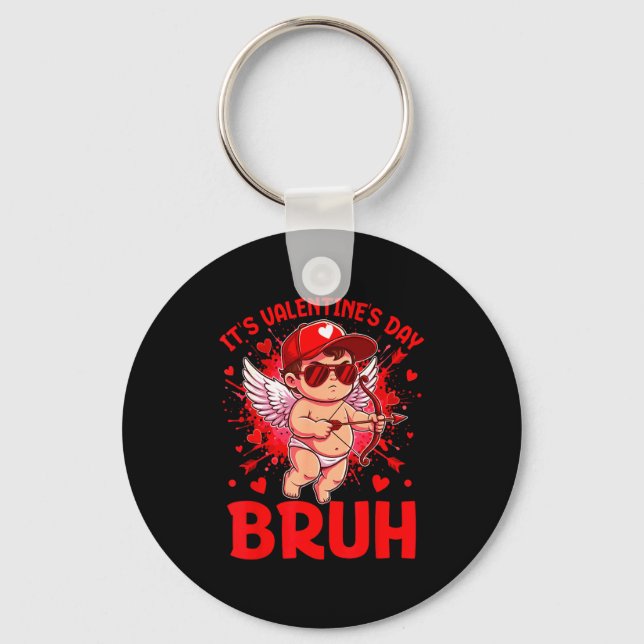 Bruh Valentines Day Boys Kids Funny Heart Valentin Key Ring (Front)